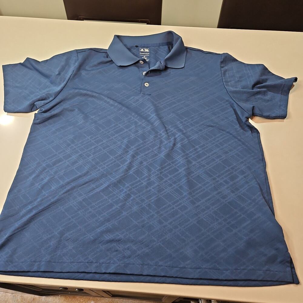 Adidas Men's Pure Motion Golf Polo Short Sleeve Shirt XL Blue 100% Polyester